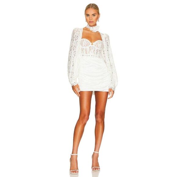 New For Love and Lemons Lacey Mini Dress Size Small Corset Long Sleeve Bridal - Picture 1 of 8